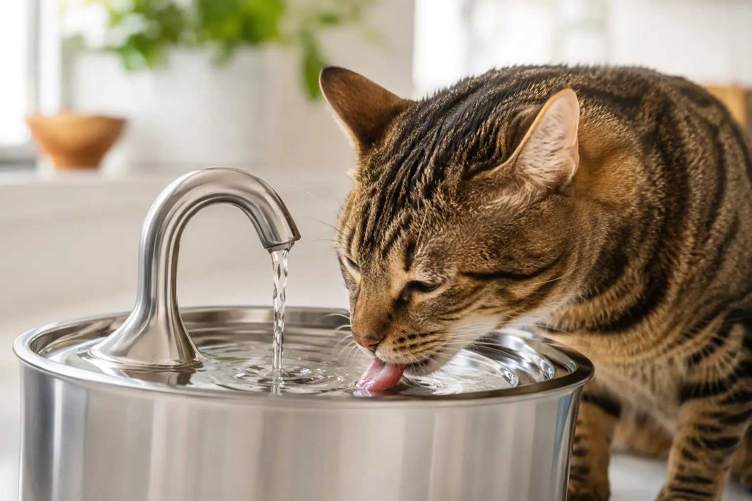 pet water fountain worth it - cat drinking from flowing water