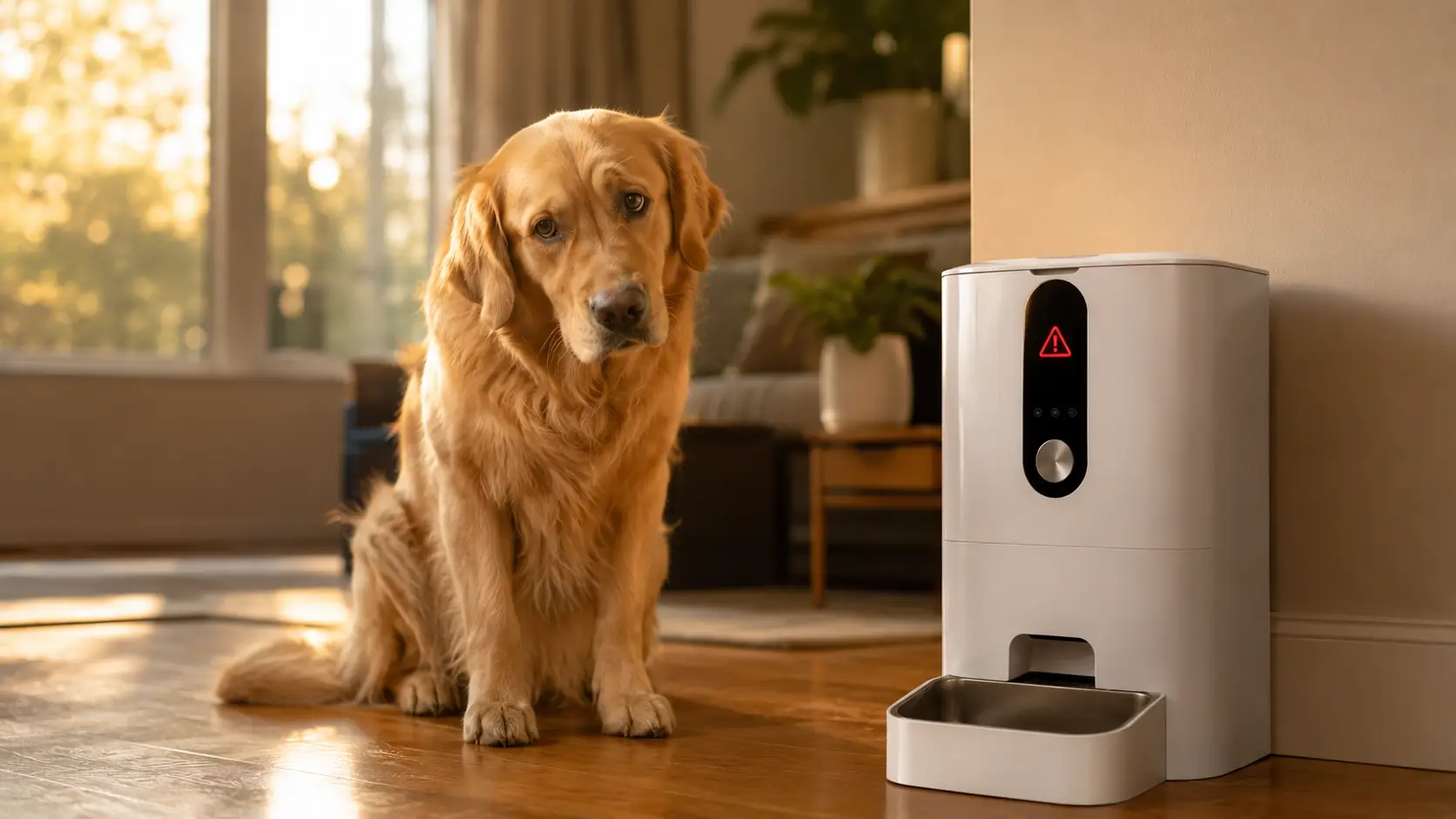 automatic pet feeder worth it - dog waiting by empty bowl